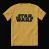 Camiseta Star Wars Logo Preto Cor Amarelo Fundo Preto