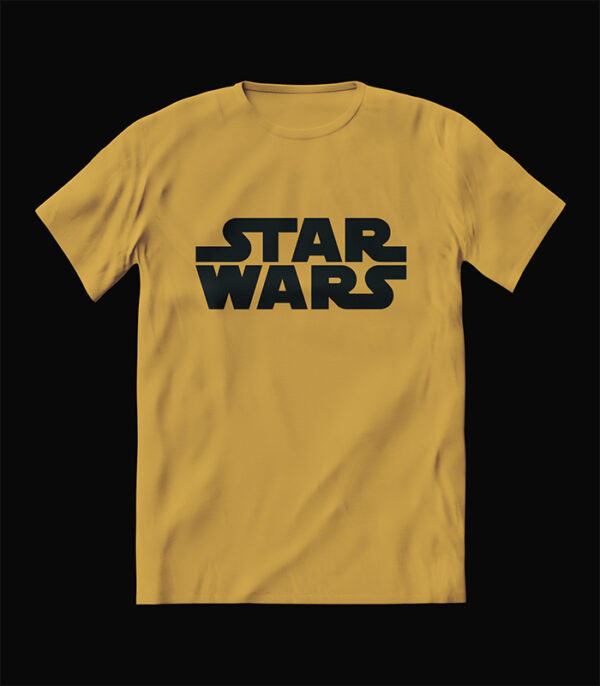 Camiseta Star Wars Logo Preto Cor Amarelo Fundo Preto